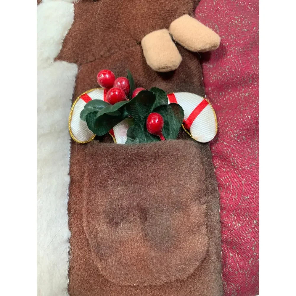 1996 Vintage Appliqué Quilted Block Old World Santa Wall Hanging With Rod 33x21